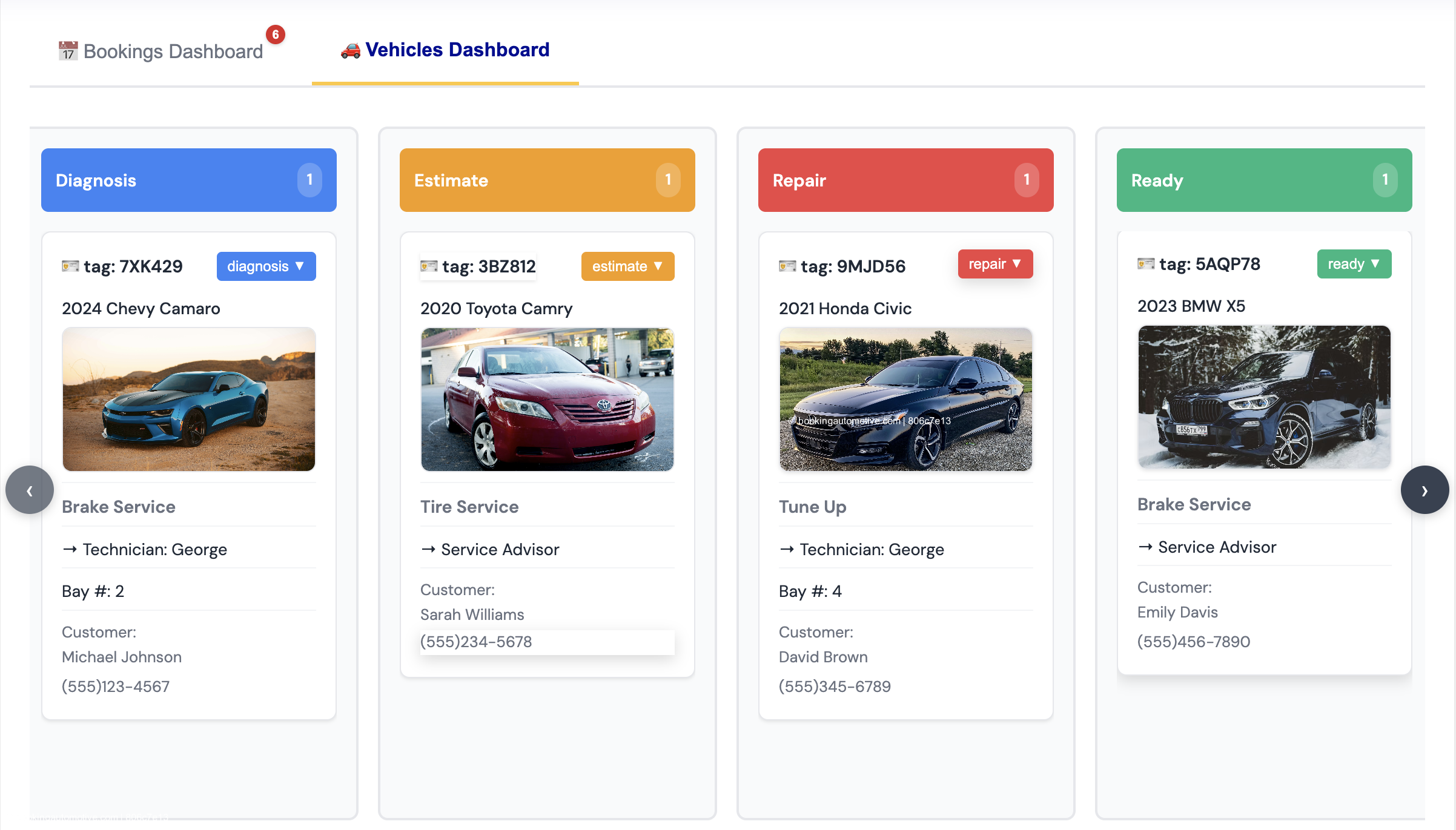 Auto repair software dashboard